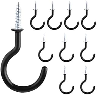 ASTARON 10Pcs 2 Inches Vinyl Coated Cup Hooks Metal Screw-in Hooks Under Ceiling Hooks for Hanging, Black