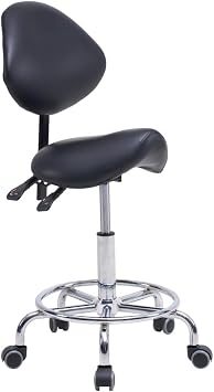Saddle Stool Chair with Backrest Swivel Hydraulic Adjustable Ergonomic Seat on Wheels Foot Rest for Medical Dental Clinic Office Black