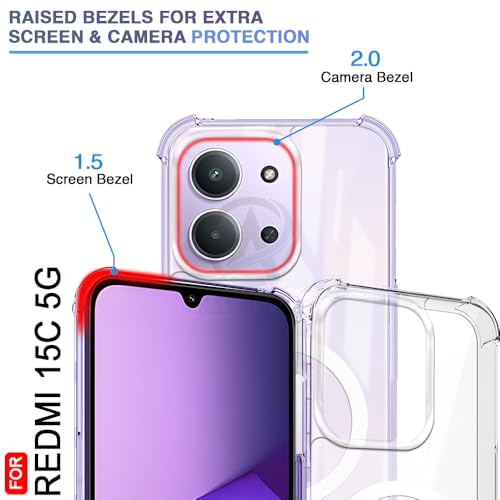 Image of AESTMO Clear Back Cover for Redmi 15C 5G / Poco C85 5G | 360 Protection | Transparent Back Cover for Redmi 15C 5G (PC + TPU, Compatible with MagSafe Accessories, Transparent Bumper)