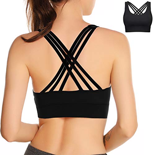 Double Couple Strappy Sports Bra for Women Crisscross Back Yoga Bra Activewear Fitness