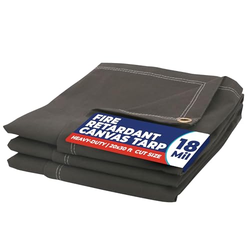 Tarps Now 20x30 Ft Fire Retardant Canvas Tarp with Brass Grommets - 27 Mil Industrial Grade Heavy Duty Tarp for Camping, Construction, Residential, and Agriculture - 16oz, Olive Drab