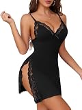 Foxiny Sexy Lingerie for Women Nightgowns Babydoll Dress Sets Black M