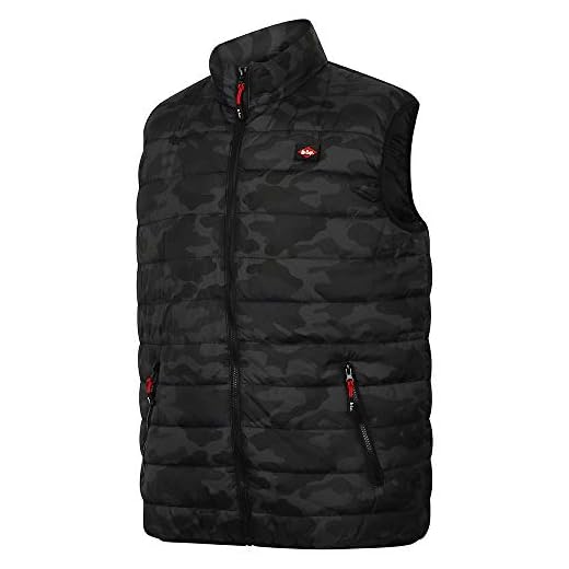 Lee Cooper Workwear LCVST708 - Chaleco de seguridad para hombre, diseño de camuflaje, ligero, acolchado, con costuras en contraste