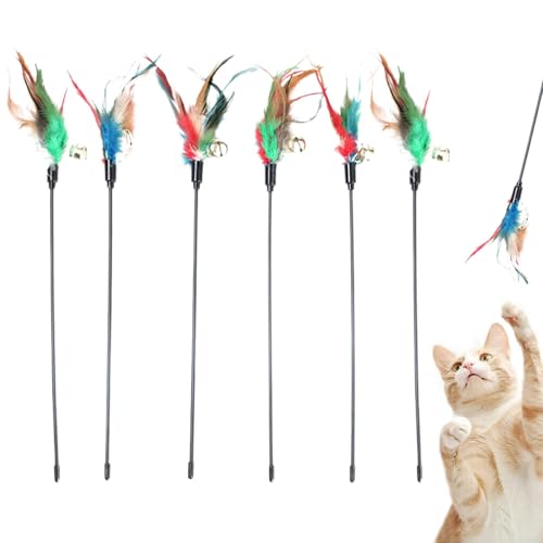 CVNRCLP Set di 6 bastoncini per gatti – Colore variabile – Piume colorate – per gatti e gattini