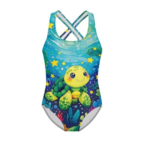 Image of Kid One Piece Swimsuit with Cross Back Girls Summer Sleeveles Swimwear for 5-14 Years