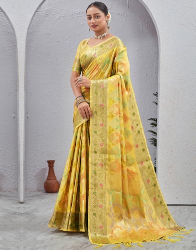 Image of SIRIL Women's Banarasi Silk Jacquard Zari Work Saree With Unstitched Blouse Piece