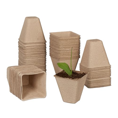 relaxdays Godets semis, lot Pratique de 80, carré, HLP 8 x 8 x 8 cm, Pots de Jardinage en Papier, Nature