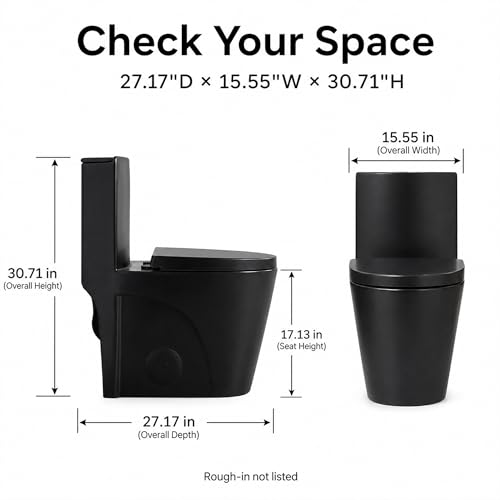 Inodoro de una pieza negro, descarga dual 1,1/1,6 galones por descarga, forma alargada y altura cómoda, asiento de cierre suave, cerámica, montaje en piso miniatura 2