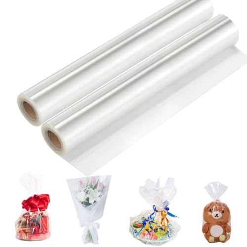 2 Rollen Klare Cellophanfolie, 30 cm x 20 m Klarsichtfolie...