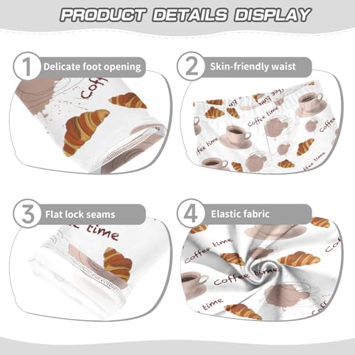 Coffee and Croissants Girls Leggings,Workout Leggings for Girls Toddler Athletic Leggings Size for 3-10T3