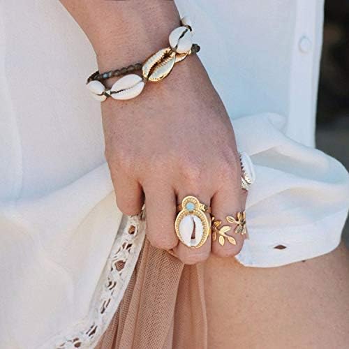 KELITCH Womens Gold Shell Cowry Beads Bracelets Bangle Tropical Beach Bracelets Adjustable Friendship BraceletsGold - Image 3