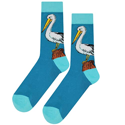 Pelican Dress Socks Funny Novelty Crazy Fun Design Men Size 8-12 Cotton Casual Crew Colorful Funky Fancy Socks Gift for Men