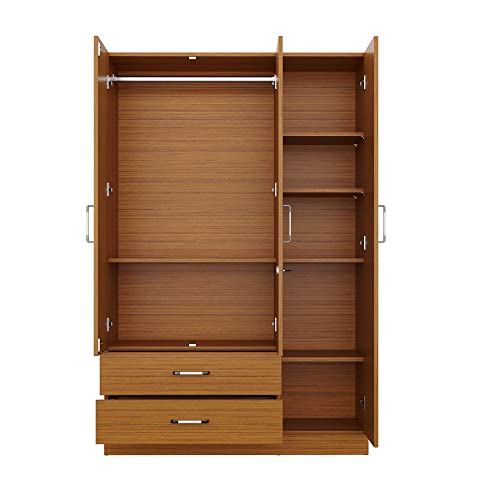 Image of Wakefit Wardrobe | 1 Year Warranty | Engineered Wood Almirah, Cupboard for Clothes Storage | 3 Door, 1 Drawer, 1 Hanging Space | Organza Plus - Natural Teak