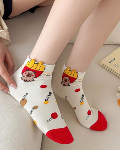 Image of 5 Pairs Cute Cartoon Animals Print Cotton Ankle Socks for Women Teens
