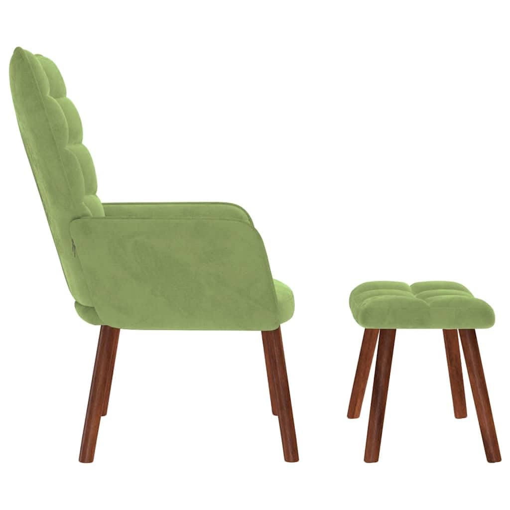 Poltrona relax con sgabello, in velluto verde chiaro, imbottita, con piedi in legno, 61,5 x 69 x 95,5 cm, per soggiorno, camera da letto e ufficio, comoda poltrona da lettura con morbida