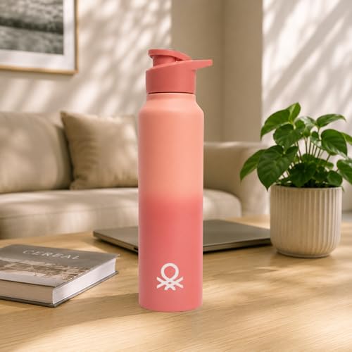 Image of United Colors of Benetton 1L (1000ML) Stainless Steel Water Bottle, Single Wall, Lightweight, Durable, Leak-Proof Cap, BPA-Free, Rust Resistant, Easy to Clean, Travel /Gym /Office /School Use