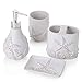 MONTEMAGGI Set 4 Pezzi in Ceramica da Bagno Bianco Conchiglie. Include Dispenser, portaspazzolino, Bicchiere e portasapone