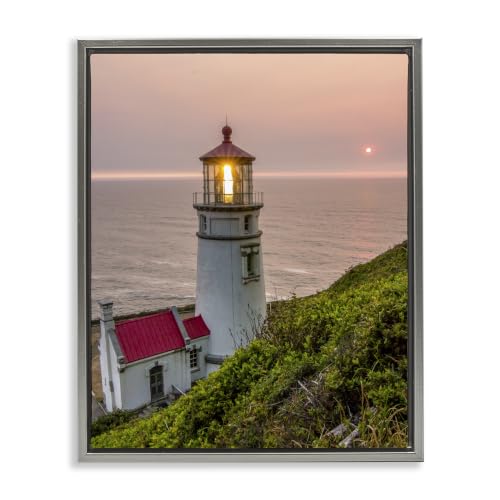 Lighthouse at Sunset Coastal, 17 x 21 Inch Canvas in Floater Frame
