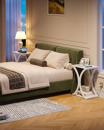 Étagère de rangement avec station de charge CHOEZON table d'appoint blanche 2 niveaux - 7
