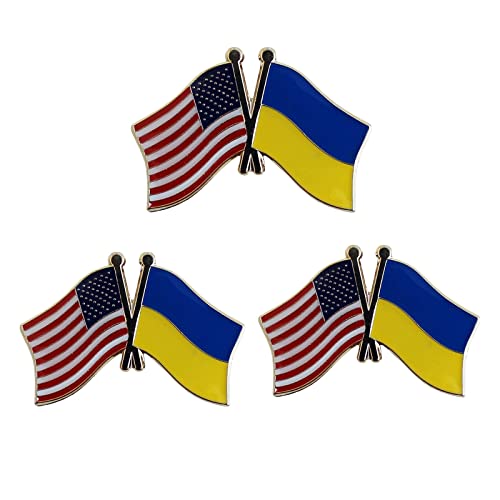 Ukraine Flag Pin, Ukrainian Lapel Pins Bulk, I Stand With Ukraine Pin Button,USA Flag Friendship Lapel Pin (UKR-USA flag- 3pcs)