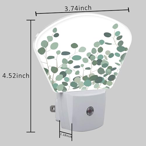 Image of Green Eucalyptus Night Light for Kids Girls Boys, Watercolor Eucalyptus LED Night Light Plug into Wall with Dusk to Dawn Sensor for Room, Hallway, Kitchen, Bathroom, Stairs Decor