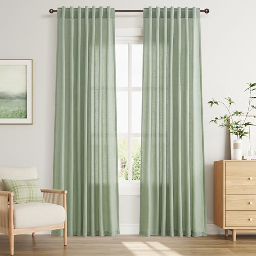Image of Joywell Linen Curtains 84 Inches Long for Living Room Mist Sage