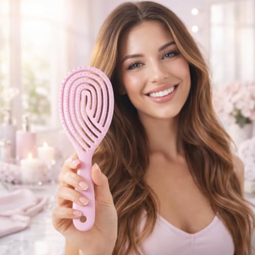 Image of KIMEE Premium Pink 3D Hair Brush for Styling, Detangling and Grooming for Men and Women |Straightens & Detangles Curly Hairs | Reduces Hair Breakage and Promotes Hair Growth | Best Hair Brush for All Hair Types Assorted