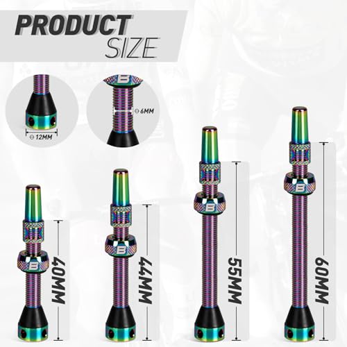 Image of BWSHLF Tubeless Presta Valve Stem 40 /44 /55 /60 /65 /80 /100 mm, Super Light Alloy Presta Valve Stem Kit with Valve Core Remover Tool and Valve Stem Caps - Multiple Color and Size Options(Pair)
