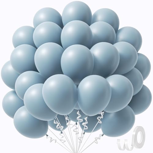 Image of Dusty Blue Balloons 12 inch, Blue Latex 50pcs Party Balloons | Bridal Shower, Gender Reveal, Baby Shower, Birthday Party Decorations