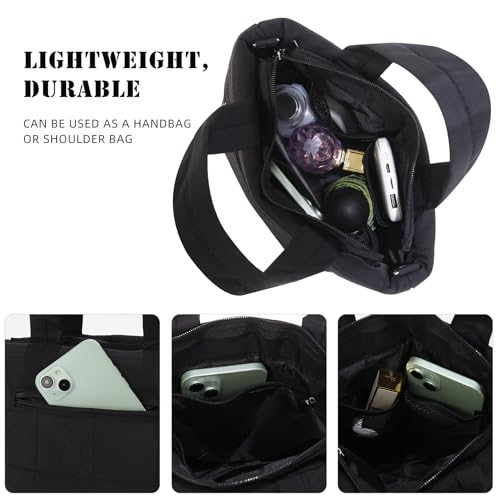 Puffer Mini Tote Bags with Zipper Small Quilted Crossbody Bags for Women Nylon Shoulder Purse Handbag with Adjustable Strap,Beige3