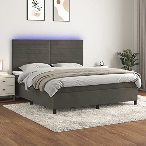 Juroupi Boxspringbett mit Matratze & LED Bett Boxspringbett Bett Mit Matratze Polsterbett Schlafzimmer MöBel Dunkelgrau 180x200 cm Samt - 3136198