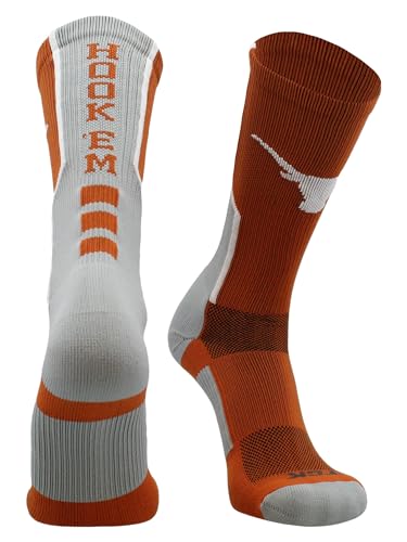 TCK Texas Longhorns Socks Perimeter Crew (Burnt Orange/White, Medium)