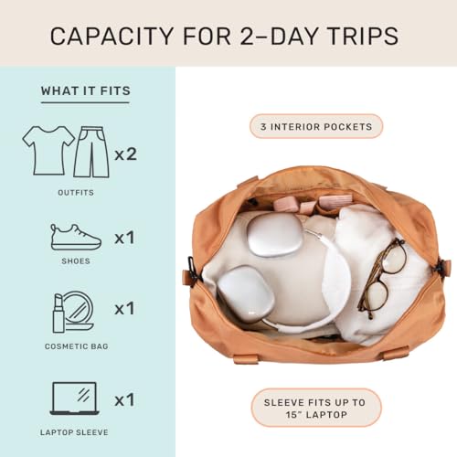 Image of Jadyn Austin Carry-On Travel Duffel Bag for Women, 18 inch Weekender Bag with Laptop Sleeve, Durable Material, and Trolley Sleeve, Ideal for Work, Gym, and Overnight Trips, Terracotta, 23L