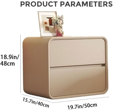 Modern Cream Bedside Table, Simple Nightstand with Solid Wood Frame & Microfiber Leather Finish, Stylish Small Furniture for Bedroom, Living Room, or Office