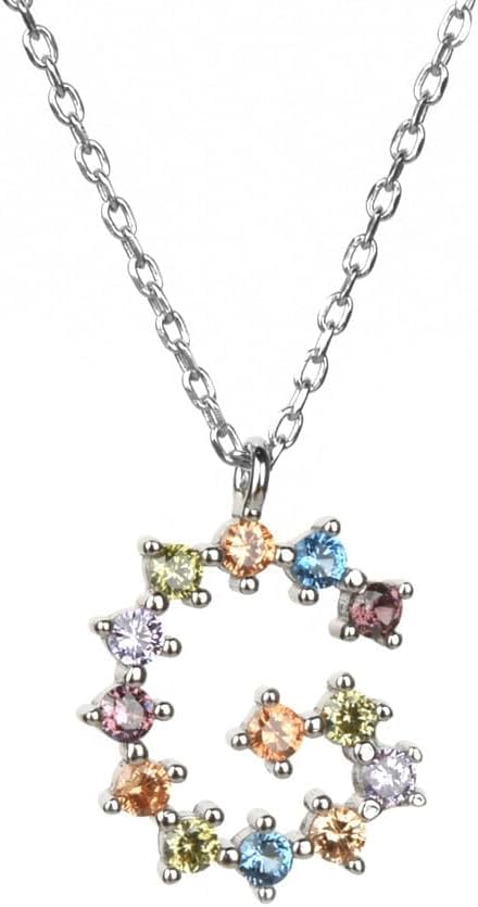 Collier lettre G en argent avec oxydes de zirconium colorés