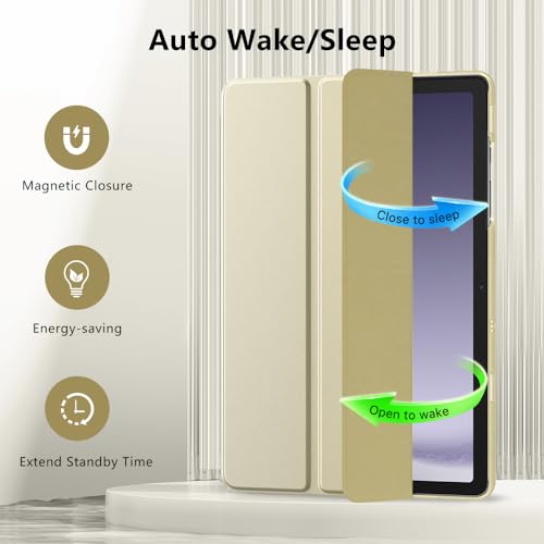 Image of MoKo Trifold Case for Galaxy Tab A9 Plus /A9+ 11 Inch 2023, Champagne Gold | Slim Stand Hard PC Translucent Back Shell Smart Cover, Auto Sleep /Wake, Light, Anti-scratch, 2 Adjustable Angle