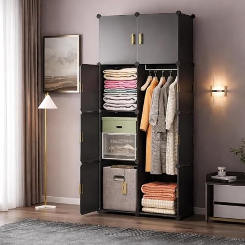 EXVITO Collapsible Wardrobe Storage Cabinet | 8 Door Plastic Modular Clothes Organizer for Kids | Foldable Wardrobe Storage Rack with Hanging Space | Multi-Purpose Kids Closet Organizer - Grey