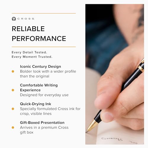 Image of Cross Century II Black & Gold Refillable Ballpoint Pen | Medium Point| Black Ink | Smooth Writing | Presented in Premium Box