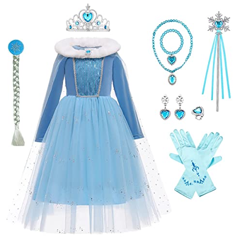 Lazeny Disfraz de Princesa Niña Vestido Ropa Fiesta Carnaval Cosplay Corona y Varita, Infantil Disfraces de Halloween Navidad Cumpleaños Ceremonia Costume (5-6 años) Cover