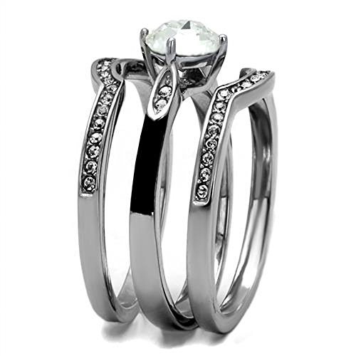 Marimor Jewelry 1.1 Carat Round Cut Zirconia 3 Piece Stainless Steel Wedding Ring Set Women's Size 5-104