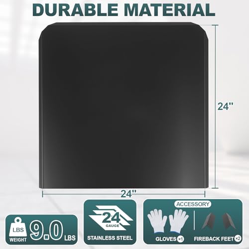Permade Firebacks for Fireplace-Stainless Steel Fireback with Adjustable Feet, 24\" x 24\" Fireplace Heat Reflector, Fireplace Back Plates, Painted Black Heat-Resistant Material for Wall Protection - Thumbnail 2
