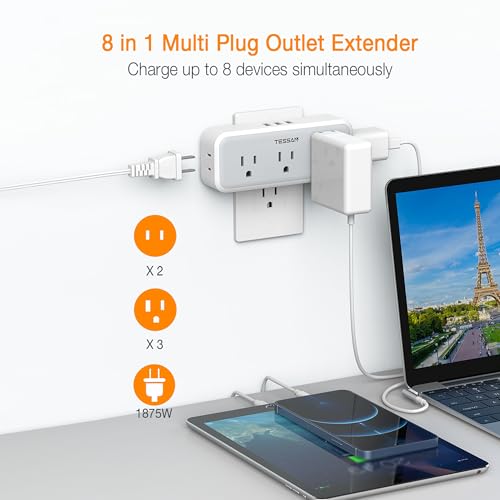 image for Multi Plug Outlet Splitter, TESSAN Wall Surge Protector 5 Outlet Exten
