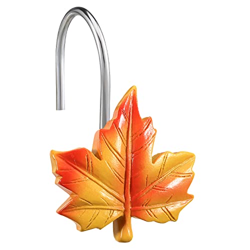 Maple Leaf Shower Curtain Hooks 12Pcs Thanksgiving Decorative Shower Curtain Hooks CHICTIE Autumn Fall Leaves Shower Curtain Rings Rustproof for Bathroom Bedroom Room Decor (Deciduous Yellow)