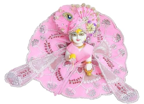 Image of Partish Laddu Gopal Heavy Janamashtmi Poshak with Pagdi, Patka and Choli (Size 4) l Ladoo Gopal Dress l Bal Gopal l Kanha Ji Thakur Ji Dress(Pink A)