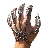 CurcKua Skeleton Hand Bracelet with 5Pcs Full Finger Rings Punk Gothic Jewelry with Movable Joint Plated Alloy Halloween Jewelry for Cosplay, Party, Costume, Silver Full Finger Rings Gothic Claw