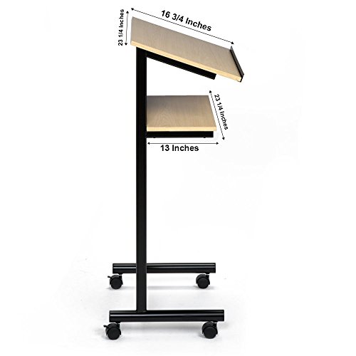 Wheeled Lectern With Storage Shelf - Beech/Black - Compact Standing Desk For Reading - Laptop Stand #TOP7