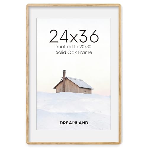 Natural Oak Wood Picture Frame 24x36, Wooden Poster Frame with Mat for 20x30, Round Corner 24 x 36 Matted Picture Frames with Resistant Plexiglass for Wall Mounting or Tabletop, Oak Color, Set of 1
