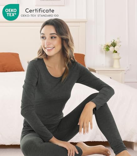 Image of NACHILA Thermal Underwear for Women-Viscose Made from Bamboo,Soft Long Johns Set Base Layer Pajamas Set Long Sleeve Pjs