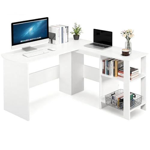 Sweetcrispy L-Form Schreibtisch mit Regal & Schrank, 130x130x74cm...