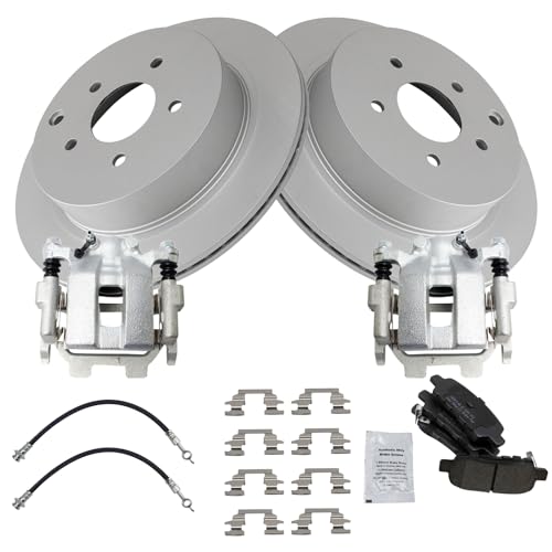 Image of TRQ Rear Brake Pad and Rotor Set Semi Metallic Coated Rotors Calipers Compatible with 2012-2013 Infiniti M35h 2011-2013 M37 M56 2014-2018 Q50 2017-2018 Q60 Q70 2016-2018 Q70L